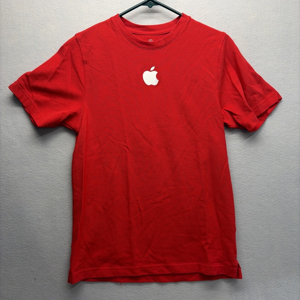 Apple Shirt Employee Knit Vintage Mens Small Red Solid Embroidered Logo